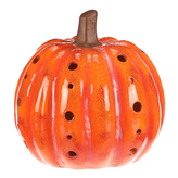 Dýně s otvory - keramika, LED osvětlení, oranžová