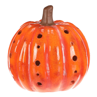 Dýně s otvory - keramika, LED osvětlení, oranžová