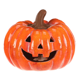 Dýně s obličejem - keramika, LED osvětlení, oranžová