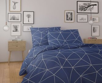 Francouzské bavlněné povlečení NORDIC COLLECTION 220x200, 70x90cm GRID modré
