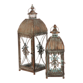 Lucerna čtyřboká - kov, měděná, cena za sadu 2 ks