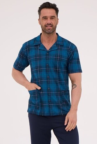Piżama Cornette 318/56 kr/r S-2XL męska rozpinana morski XXL