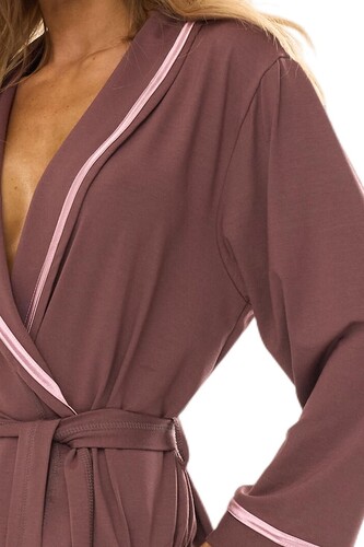 Szlafrok L&L 2506 długi M-2XL wiskoza damski śliwkowy L-170/102/110