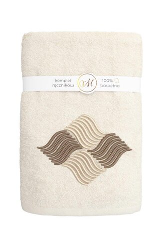 RĘCZNIK KPL.MARIBELLA 3 SZT./30X50/50X100/70X140/ FROTTE HAFT 003 FALE KREM