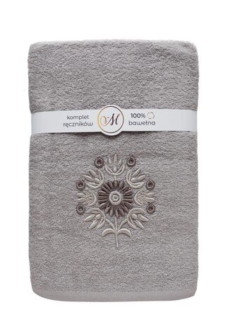 RĘCZNIK KPL.MARIBELLA 3 SZT./30X50/50X100/70X140/ FROTTE HAFT 002 SŁONECZNIK JASNY SZARY