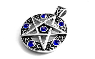 Steel Jewelry Přívěsek pentagram modrý krystal z chirurgické oceli PR171026