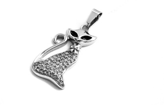 Steel Jewelry Přívěsek bílá kočka  z chirurgické oceli PR151236