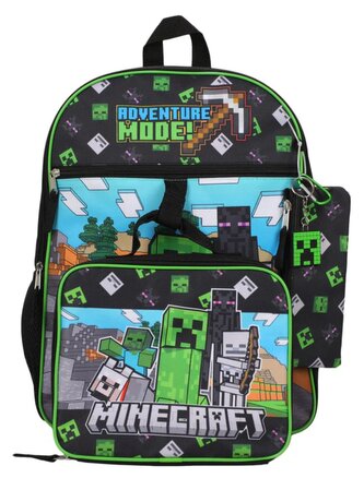 Školní batoh Minecraft s příslušenstvím - svačinový box - penál - přívěšek na klíče - karabina (objem batohu 12 litrů|29 x 41 x 10 cm)