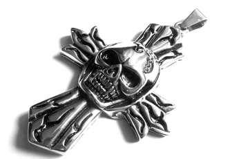 Steel Jewelry Přívěsek velký motorkářský kříž s lebkou z chirurgické oceli PR130162