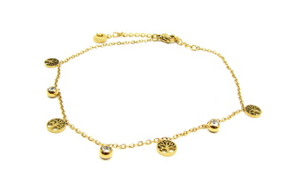 Steel Jewelry Náramek Řetízek na nohu (kotník) STROM ŽIVOTA GOLD Chirurgická ocel 090362