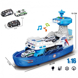 WOOPIE 54054 Łódź Policyjna Patrolowa Interaktywna - Skala 1:16 + Autka 3 szt.