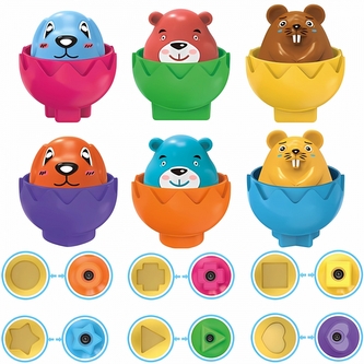 WOOPIE 54139 Układanka Sorter Montessori Dopasuj Kształty Wesołe Zwierzaki Jajka 6szt