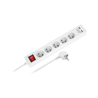 Prodlužovací kabel REBEL URZ3203-3  5 zásuvek, 3m, vypínač, 3x1,5mm, 2xUSB, bílá