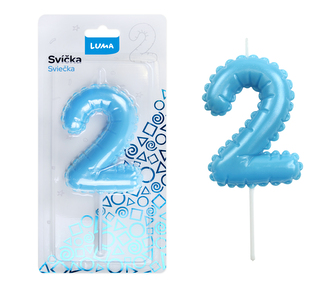 Svíčka č. 2 balónek MODRÁ LUMA
