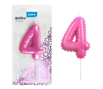 Svíčka č. 4 balónek RŮŽOVÁ LUMA