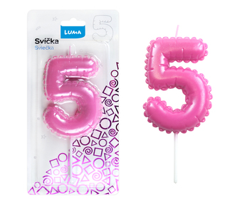 Svíčka č. 5 balónek RŮŽOVÁ LUMA