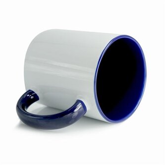 Hrnek pro potisk-330 ml bílý, modré ucho,uvnitř