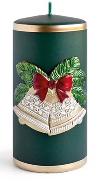 Świeca DZWONKI ŚWIĄTECZNE Walec średni 7x14cm zielona