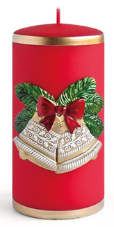 Świeca DZWONKI ŚWIĄTECZNE Walec mały 7x10cm czerwona