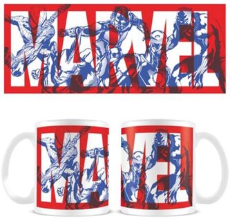 Keramický hrnek Marvel|Avengers: Ikony hrdinů přes logo (objem 315 ml)