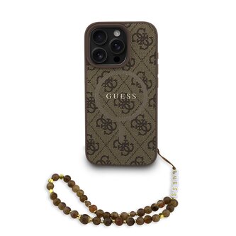 Guess PU Leather 4G Colored Ring Strap MagSafe Zadní Kryt pro iPhone 16 Pro Brown