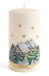 Świeca ZIMOWY DOMEK Walec duży 7x17,5cm kremowa