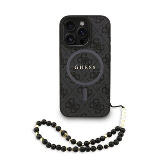 Guess PU Leather 4G Colored Ring Strap MagSafe Zadní Kryt pro iPhone 16 Pro Black