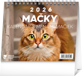 NOTIQUE Stolový kalendár Mačky – s menami mačiek 2026, 16,5 x 13 cm