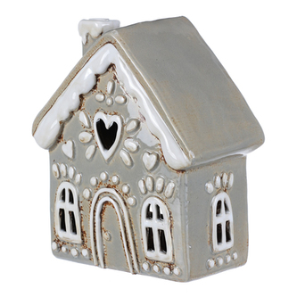 Domeček keramický - zdobený, na čajovou svíčku, šedý