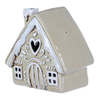 Domeček keramický - zdobený, na čajovou svíčku, žlutý