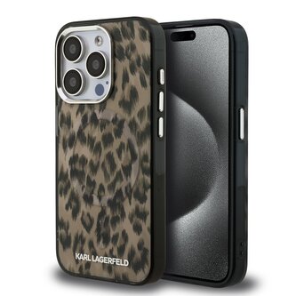 Karl Lagerfeld IML Leopard MagSafe Zadní Kryt pro iPhone 15 Pro Brown