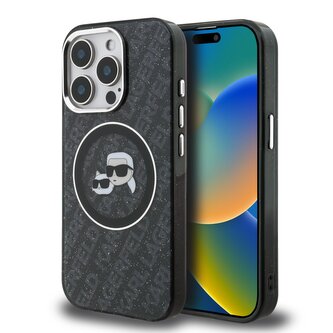 Karl Lagerfeld IML K&CH Heads Repeated Logo MagSafe Zadní Kryt pro iPhone 15 Pro Max Black