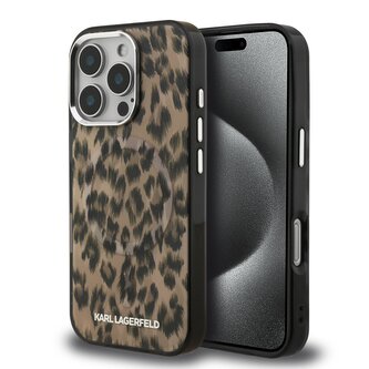 Karl Lagerfeld IML Leopard MagSafe Zadní Kryt pro iPhone 16 Pro Brown