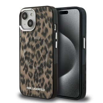 Karl Lagerfeld IML Leopard MagSafe Zadní Kryt pro iPhone 15 Brown