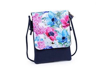 Kabelka malá kočka, květ, jednorožec, jelen, kůň 15,5x21 cm - 1 ks - 11 modrá tmavá květy