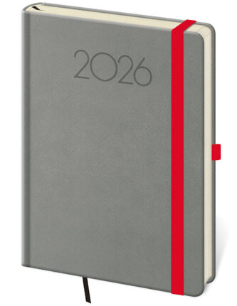 Týdenní diář A5 New Praga tmavě šedý s gumičkou