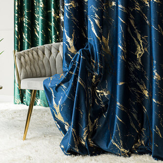 Dekorační vzorovaný závěs s řasící páskou MARBE 011 modrá/zlatá 140x250 cm (cena za 1 kus) MyBestHome