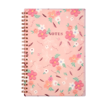 Růžový blok s květinami A5