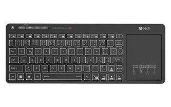 Klávesnice C-TECH WLTK-03, Dual mode, BT5.0 + 2,4GHzb, bezdrátová s touchpadem, LED podsvětlení, černá,