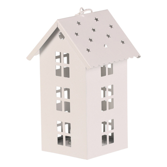 Lucerna mini - kovová, tvar patrového domku, bílá