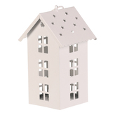 Lucerna mini - kovová, tvar patrového domku, bílá