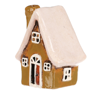 Domeček keramický - LED osvětlení, zelený s bílou střechou