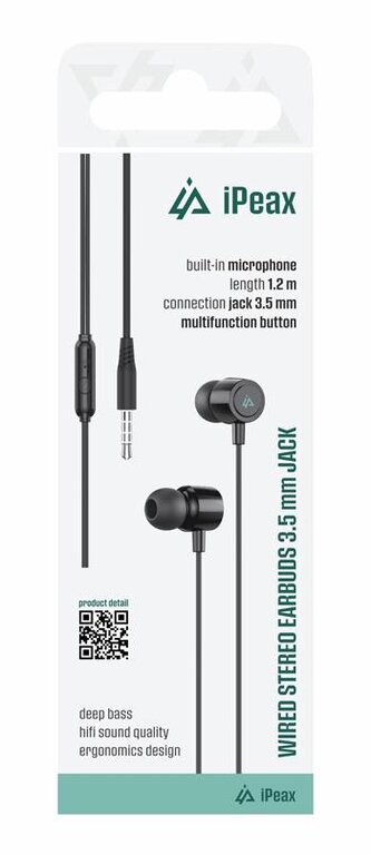 iPEAX drátová sluchátka 3,5MM jack černá