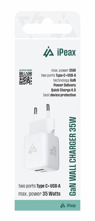 iPEAX GaN síťová nabíječka 35W (USB-C + USB-A) BÍLÁ