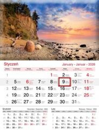 Kalendarz 2026 ścienny jednodzielny Plaża Kalendarz 2026 ścienny jednodzielny Plaża
