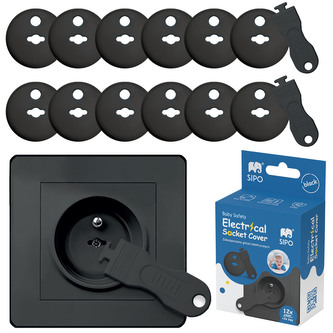 Sipo Ochranné kryty na elektrické zásuvky, set 12ks + 2x klíče, ČERNÁ