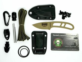 ESEE CAN-DE-KIT-E Dark Earth Candiru malý nôž na krk 5 cm, tmavohnedá, puzdro, súprava na prežitie