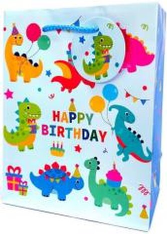 Torebka ozdobna matowa 18x23x10cm Dinozaury