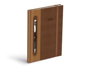 diář 2026 T805 PU dark brown/beige - na propisku s gumkou 7781480