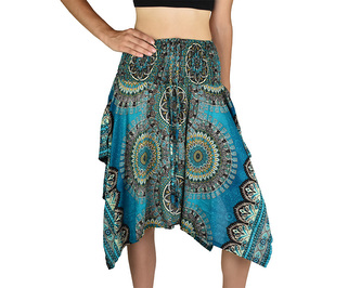 Sukně krátká TUNDE, mandala trojzubec, tyrkysová, var. B